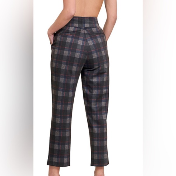 Zenana Plaid Pull On Stretch Dress Pants Navy & Gray - Picture 2 of 3